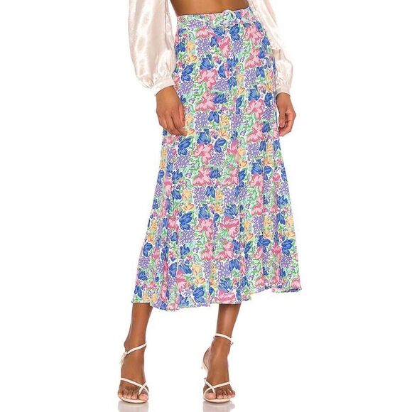 FAITHFULL THE BRAND Valensole Midi Skirt Blue Pink White Size X-Small - Picture 1 of 10